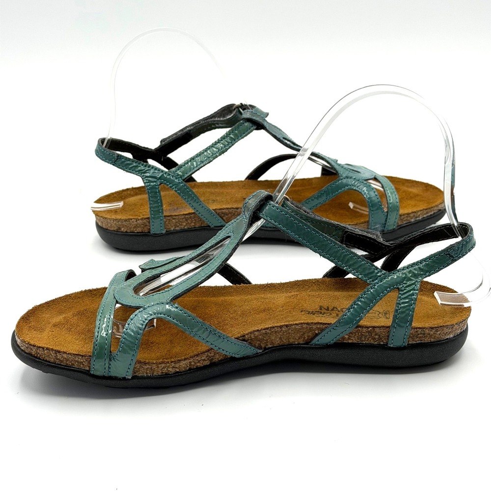 Naot Dorith Strappy Sandals US 7 EU 38 Teal Patent Leather T-Strap Comfort - Picture 5 of 10